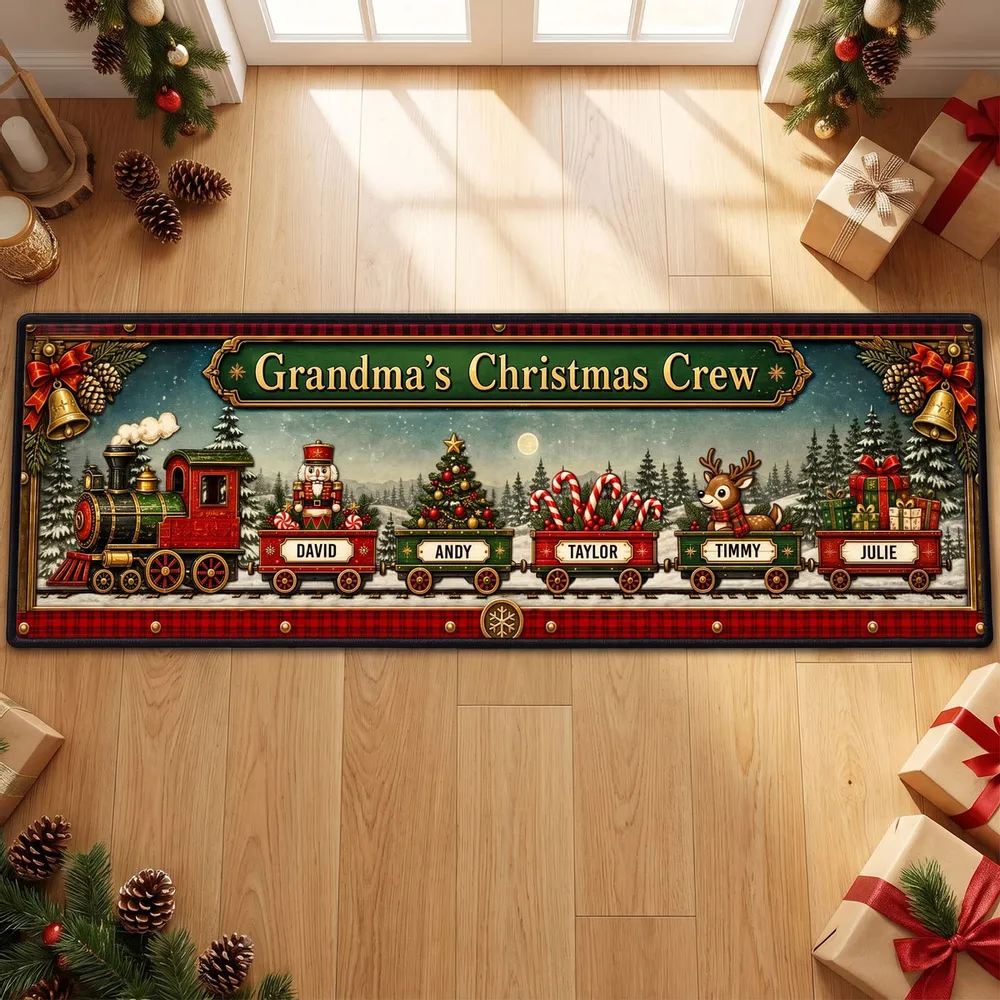Christmas Train Family - Personalized Runner Rug - Christmas Gifts For Family, Grandma, Grandpa, Mom, Dad, Brother, Sister