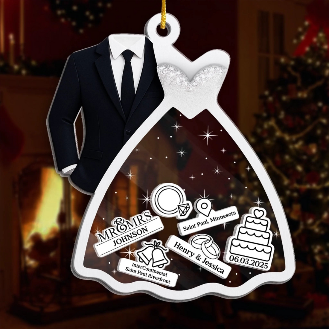 Making Memories Together Christmas Wedding personalized shaker ornament, alternate view 2