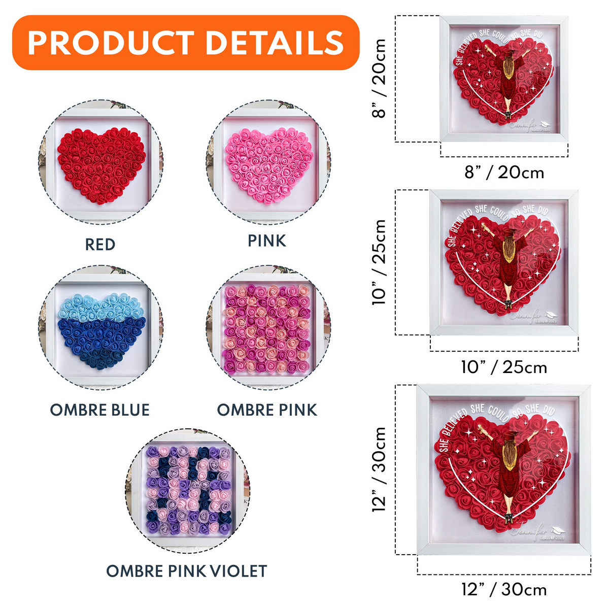 Class Of 2025 She Believed She Could So She Did - Personalized Flower Shadow Box - Gift For Her, Daughter, Grad Ceremony, Commencement