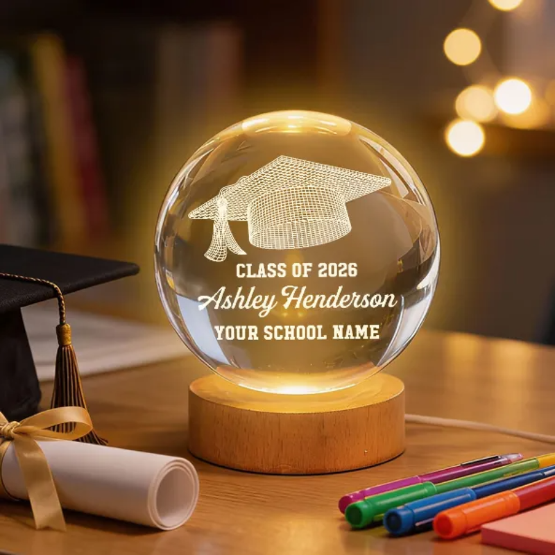 Class Of Graduation Senior Illusion Graduation Cap - Personalized Crystal Ball LED Night Light - Gift For Her/Him, Daughter/Son, Grad Ceremony, Commencement