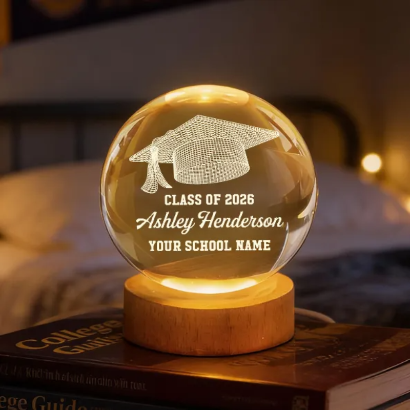 Class Of Graduation Senior Illusion Graduation Cap - Personalized Crystal Ball LED Night Light - Gift For Her/Him, Daughter/Son, Grad Ceremony, Commencement