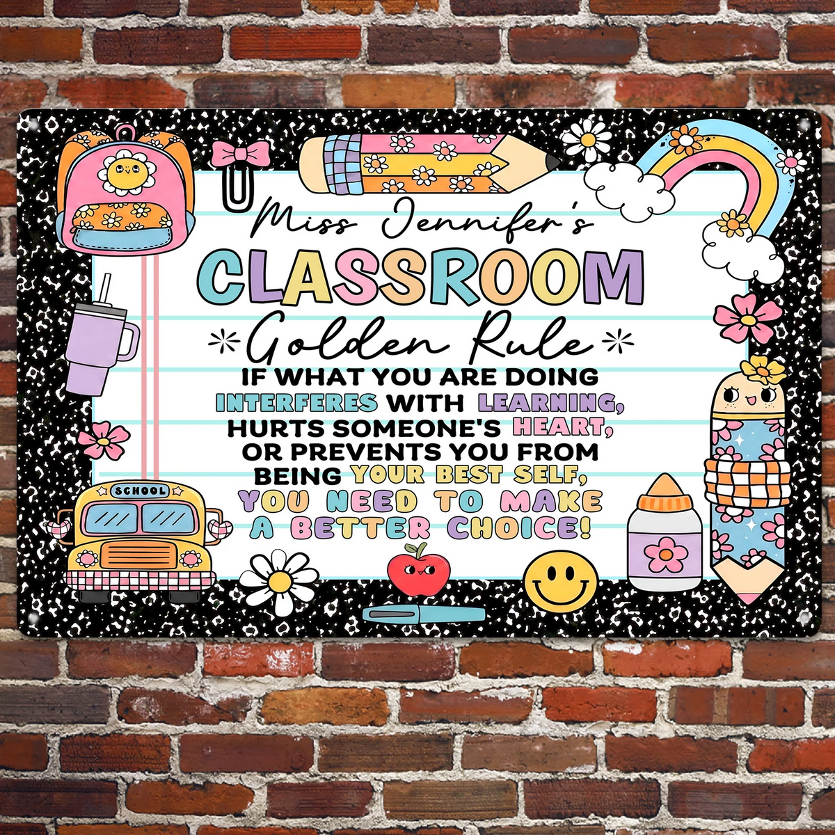 Classroom Golden Rule - Personalized Metal Sign - Back To School, 1st Day of School - Custom Gift For Teachers & Educators, Classroom Decoration