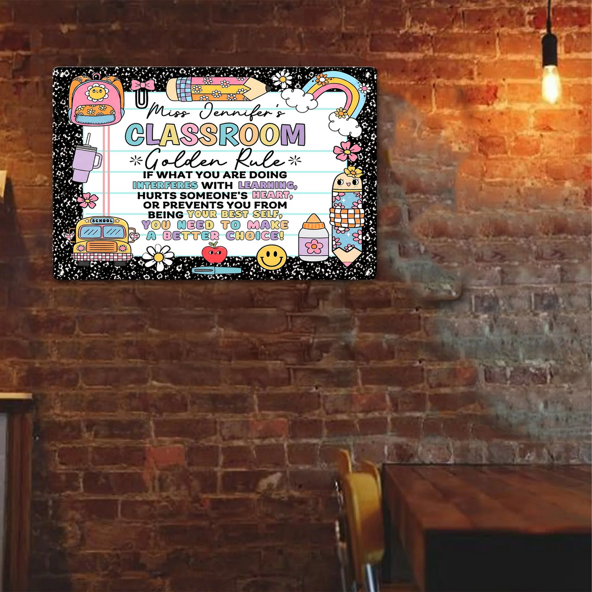 Classroom Golden Rule - Personalized Metal Sign - Back To School, 1st Day of School - Custom Gift For Teachers & Educators, Classroom Decoration