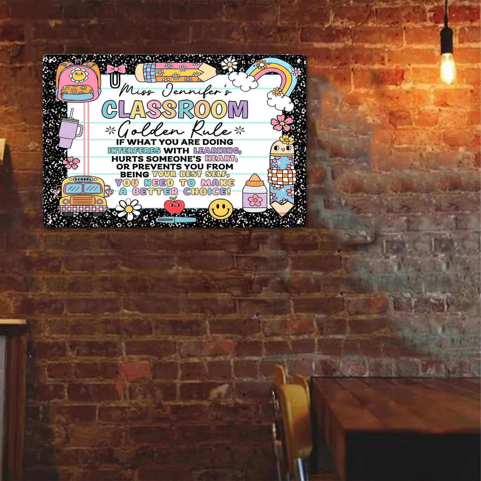 Classroom Golden Rule - Personalized Metal Sign - Back To School, 1st Day of School - Custom Gift For Teachers & Educators, Classroom Decoration