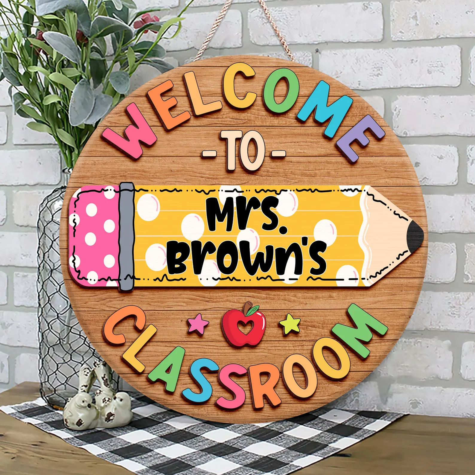 Welcome To Teacher Classroom - Personalized Round Wood Sign - Back To School, 1st Day of School - Custom Gift For Teachers & Educators, Classroom Decoration