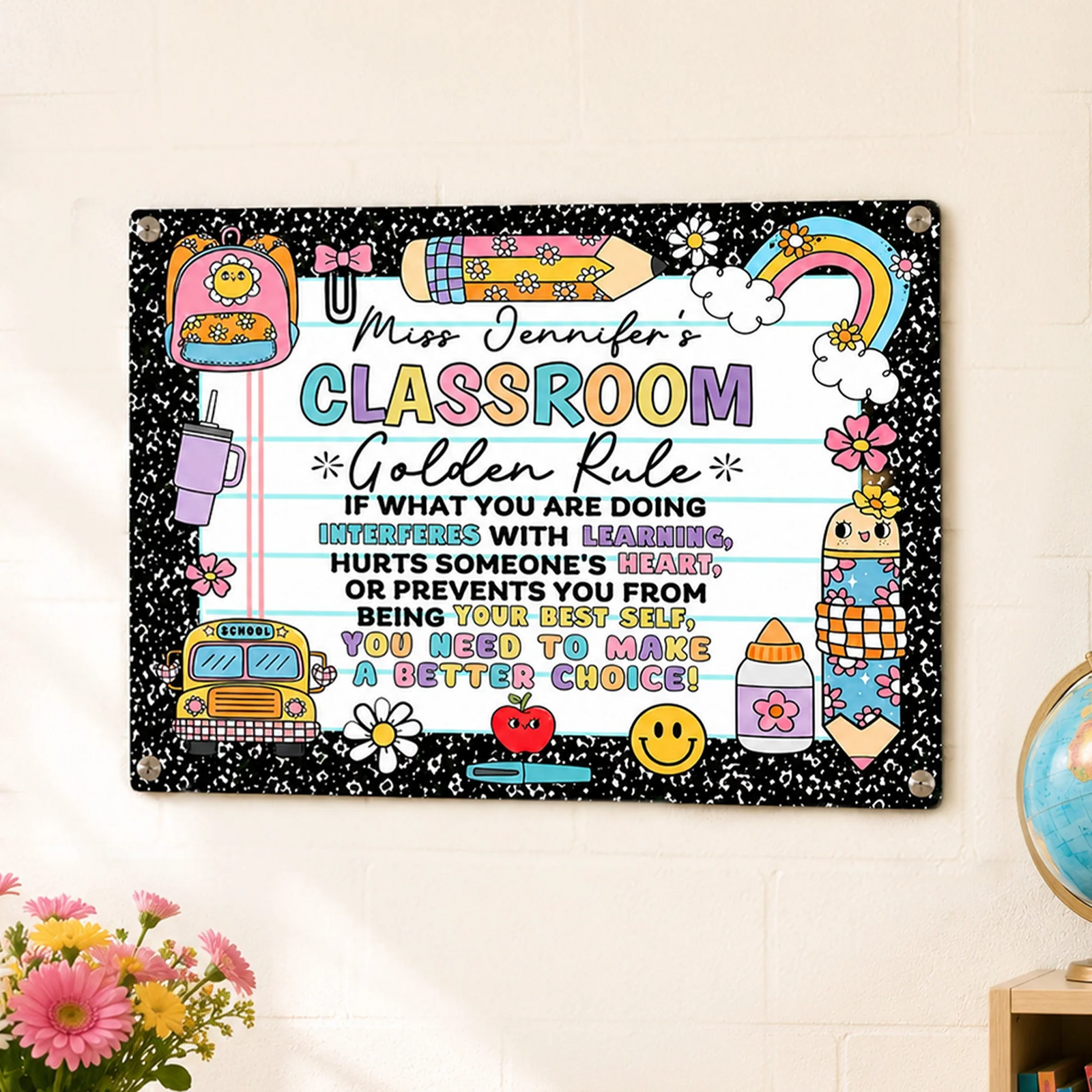 Classroom Golden Rule - Personalized Metal Sign - Back To School, 1st Day of School - Custom Gift For Teachers & Educators, Classroom Decoration