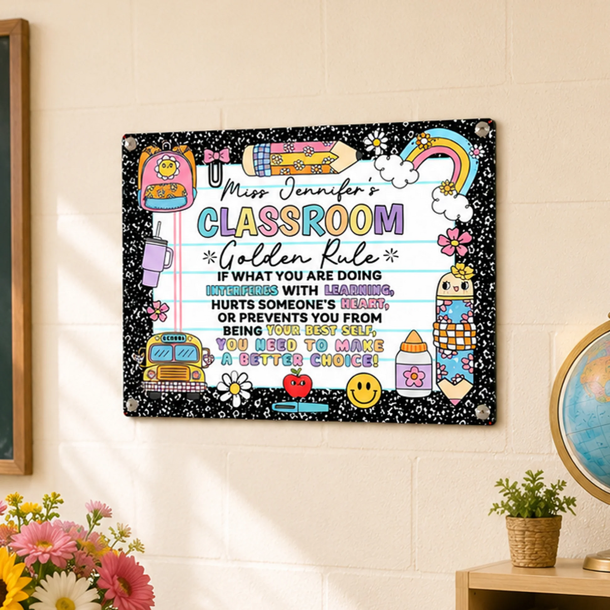 Classroom Golden Rule - Personalized Metal Sign - Back To School, 1st Day of School - Custom Gift For Teachers & Educators, Classroom Decoration