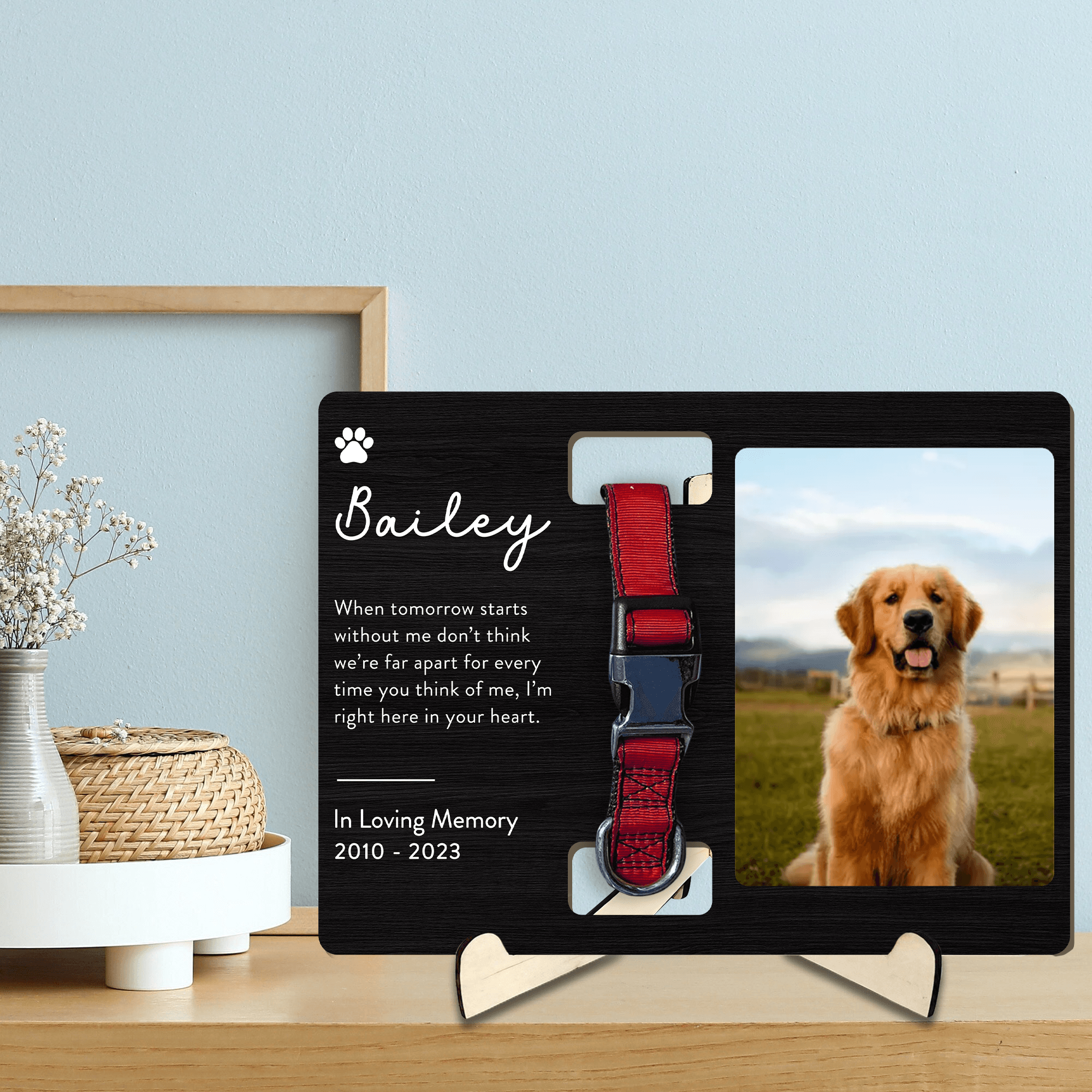 Custom Photo Memorial Gift - In Loving Memory - Personalized Wooden Collar Plaque | Sympathy, Bereavement, Condolence for Pet Loss, Dog & Cat Lover 4