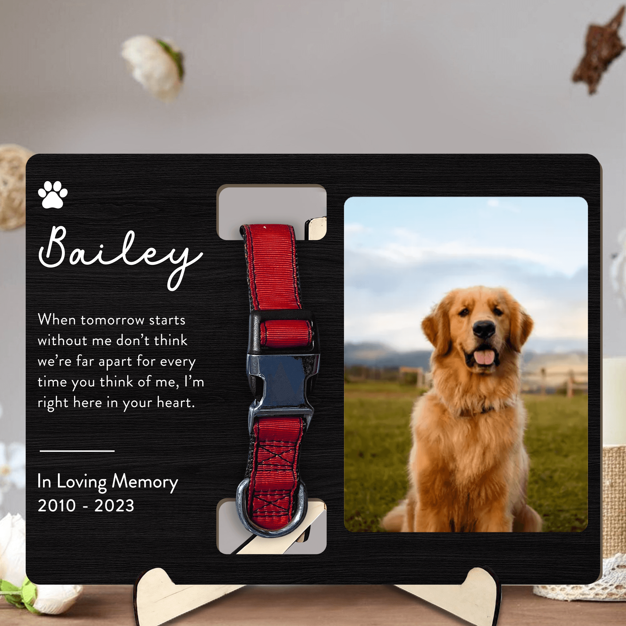 Custom Photo Memorial Gift - In Loving Memory - Personalized Wooden Collar Plaque | Sympathy, Bereavement, Condolence for Pet Loss, Dog & Cat Lover 1