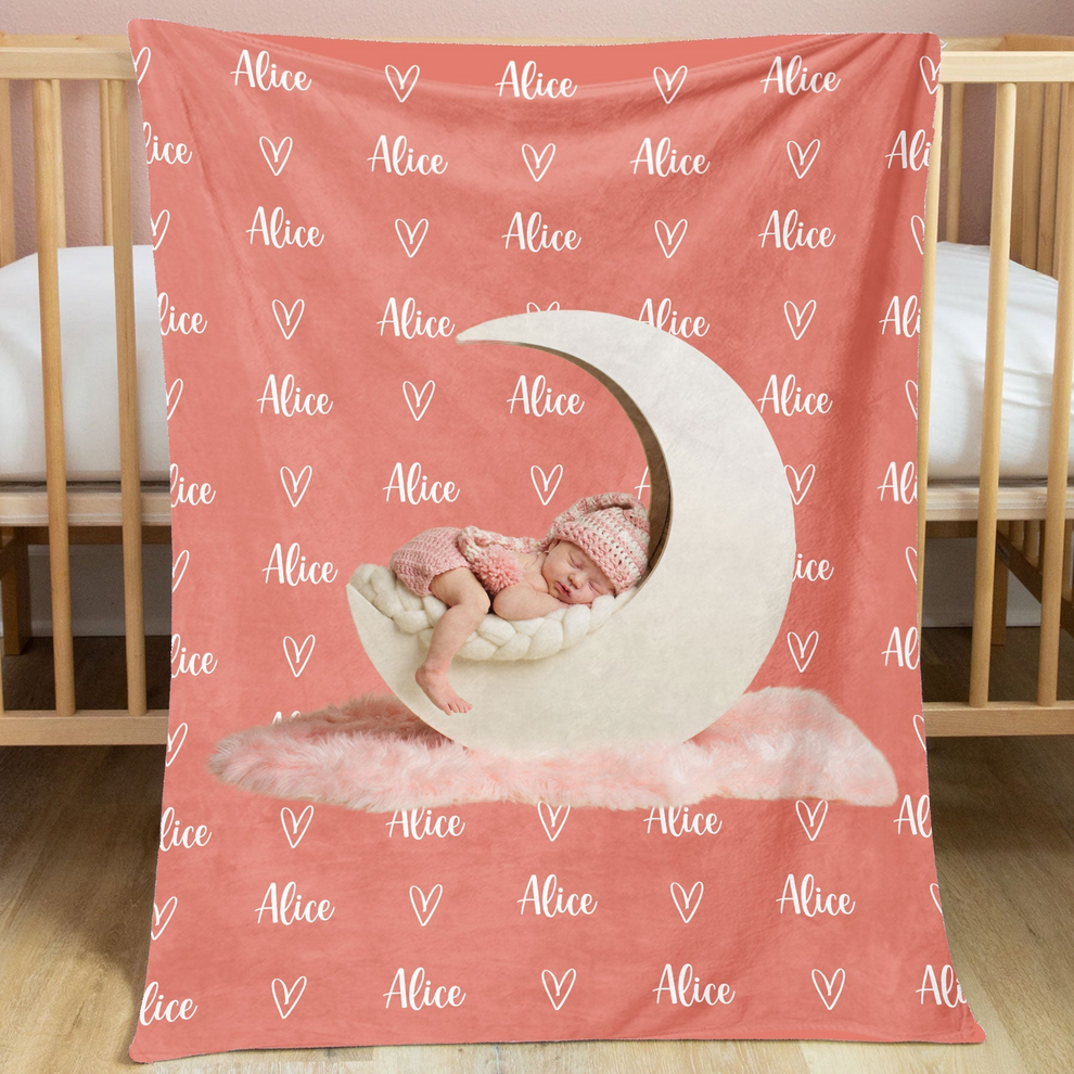 Custom Photo Baby Blanket - Personalized Custom Blanket - Gift for New Infant, Baby Girl, Boy, Granddaughter, Grandson