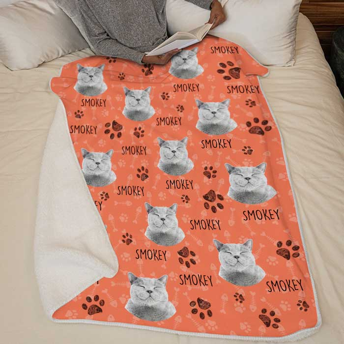 Custom Photo Colorful Upload Cat Image | Personalized Gift for Dog/Cat Lovers, Pet Lovers, Dog Mom, Cat Mom, Dog Dad, Cat Dad | Blanket 3