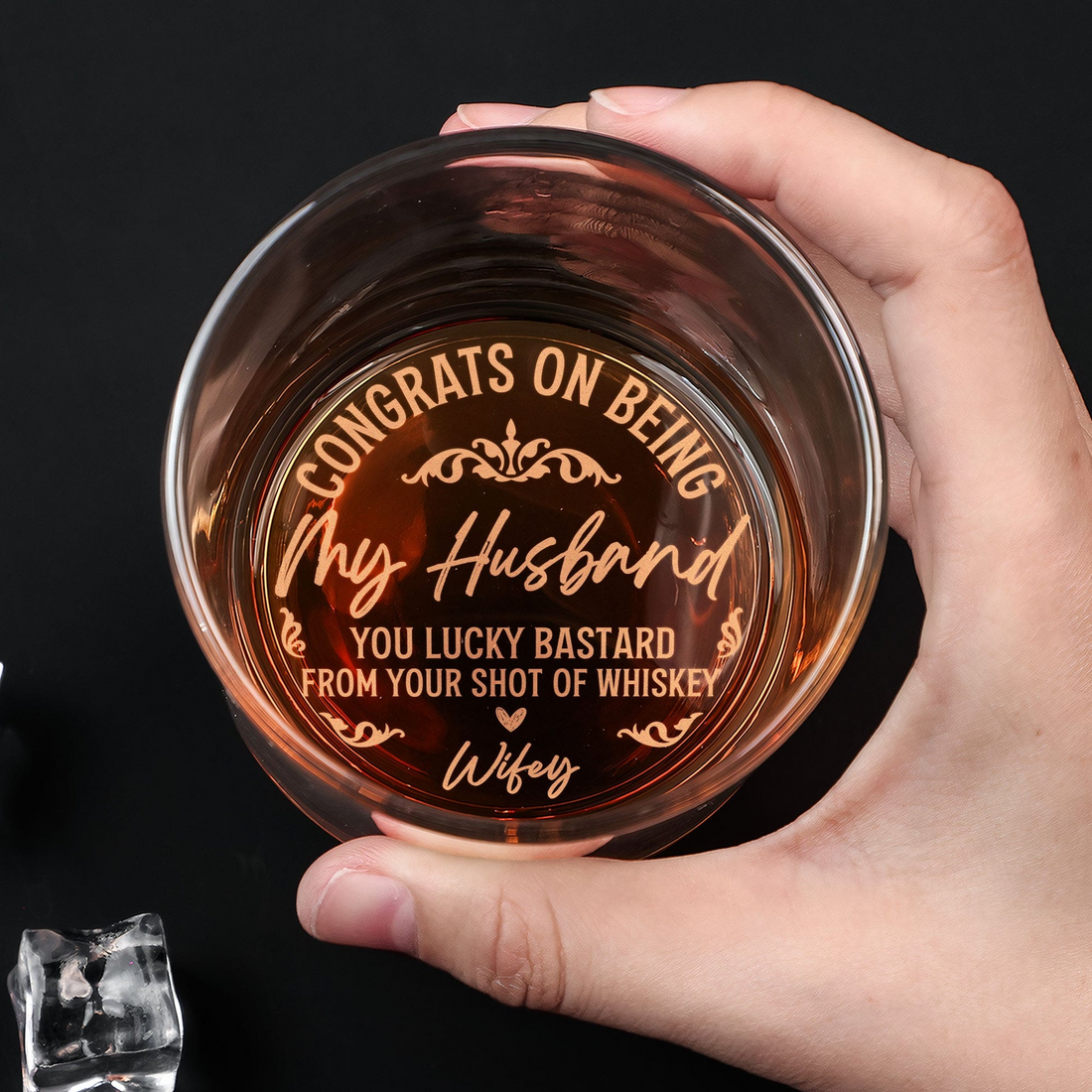 Personalized Congrats On Being My Husband engraved whiskey glass, alternate view 3