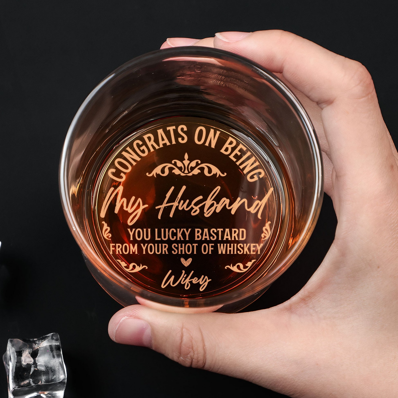 Congrats On Being My Husband - Personalized Engraved Whiskey Glass - Gift For Him, Husband on Anniversary, Valentine's Day