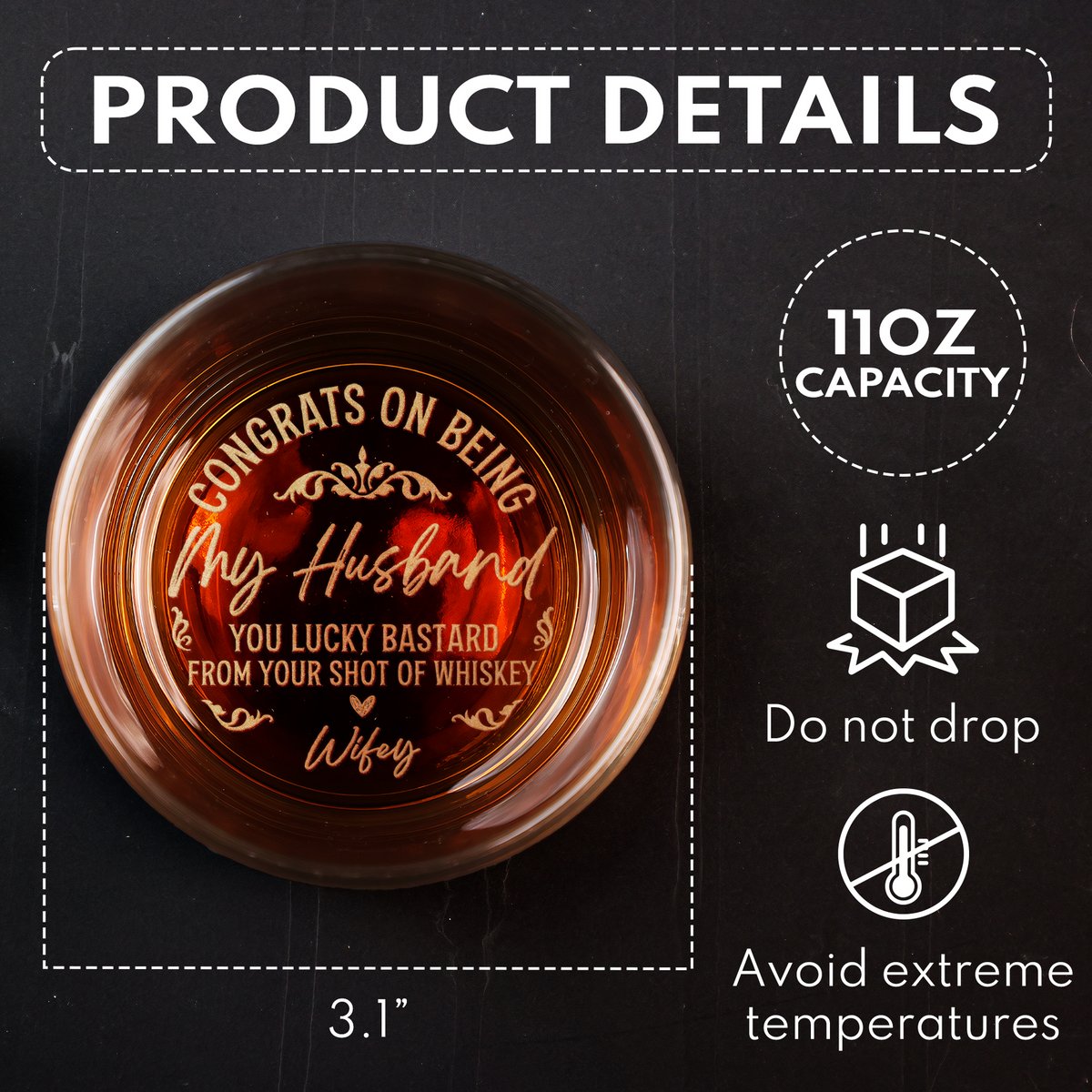 Congrats On Being My Husband - Personalized Engraved Whiskey Glass - Gift For Him, Husband on Anniversary, Valentine's Day