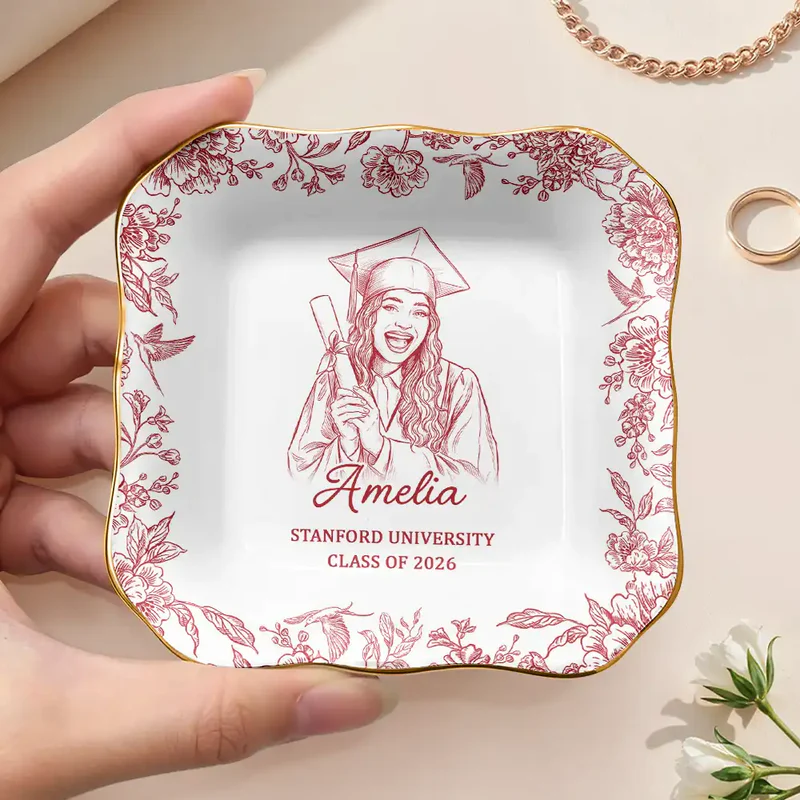 Custom Photo Pencil Sketch Congrats Graduation - Personalized Jewelry Dish - Graduation Motivation Gift For Her/Him, Daughter/Son, Grad Ceremony, Commencement