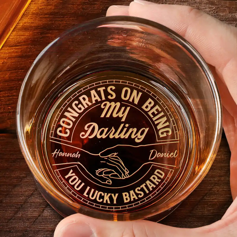 Personalized Couple Congrats On Being My Husband engraved whiskey glass, alternate view 2