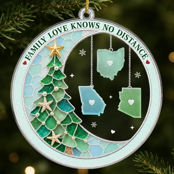 Connected By Heart Never Apart - Personalized Custom Shaped Acrylic Ornament - Christmas Gifts For Long Distance Family, Mom, Dad, Brother, Sister