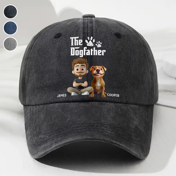 Cool Dog Father - Personalized Custom Vintage Washed Denim Cap - Gift for Him, Husband, Daddy, Father's Day