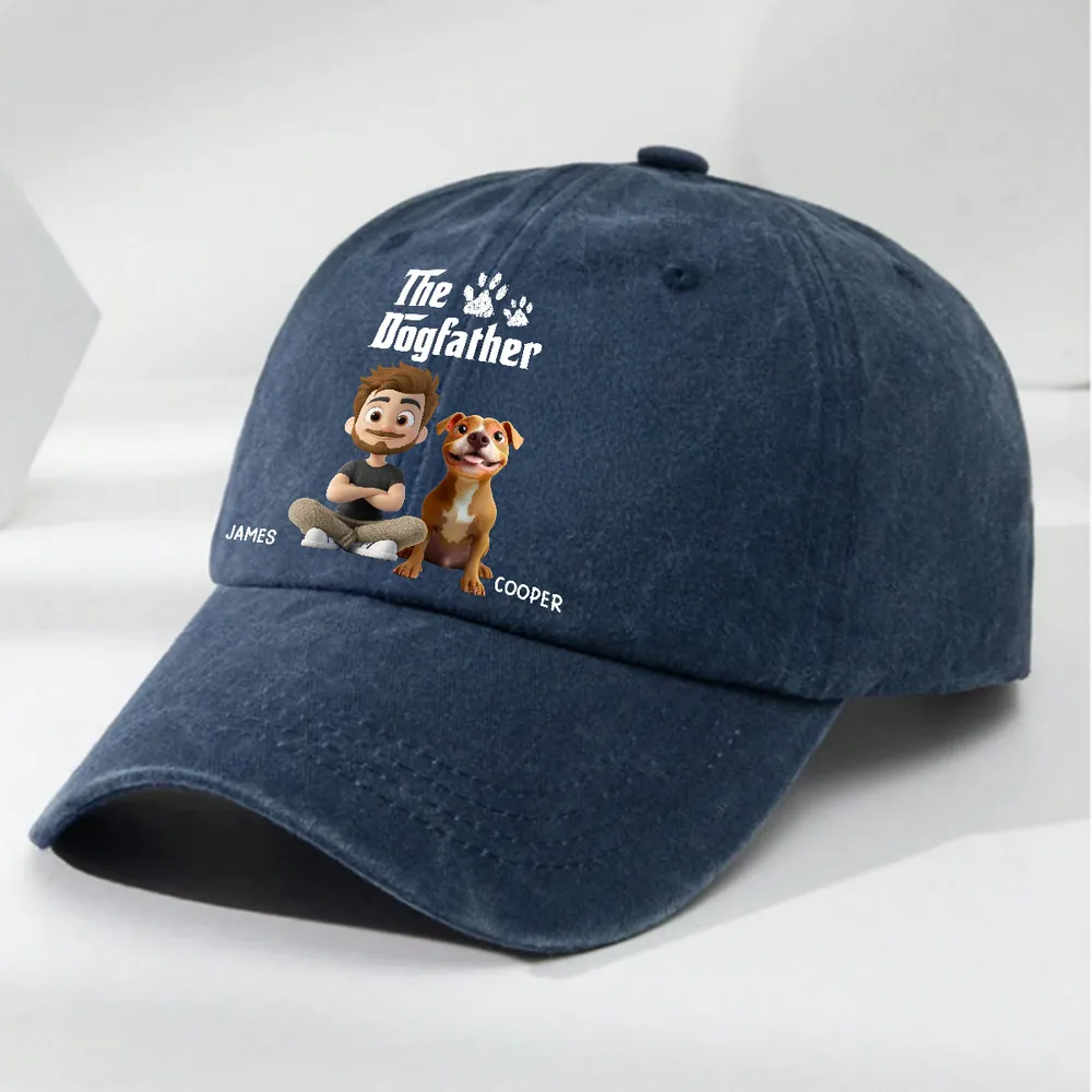 Cool Dog Father - Personalized Custom Vintage Washed Denim Cap - Gift for Him, Husband, Daddy, Father's Day 3