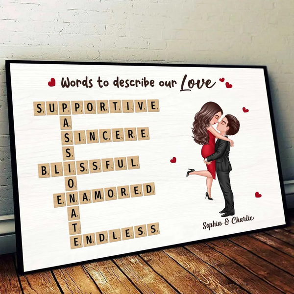 Coupe Hugging Kissing Crossword Puzzle - Personalized Poster/Canvas Prints - Gift For Her/Him, Husband/Wife, Couples on Anniversary, Valentine's Day