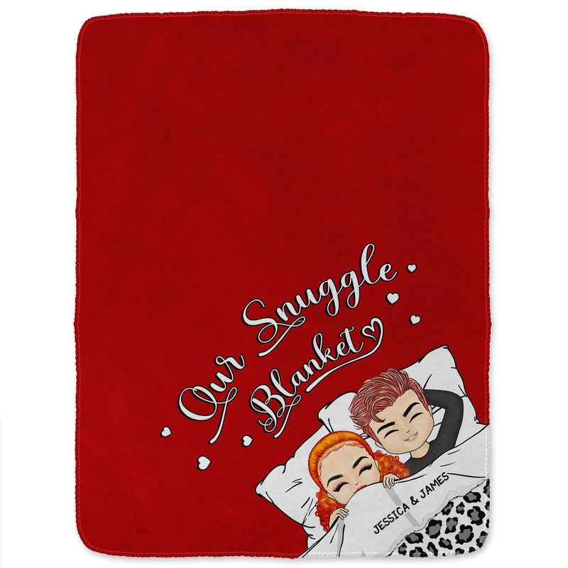 Personalized Couple Chibi Our Snuggle Blanket fleece blanket, soft fleece fabric close-up