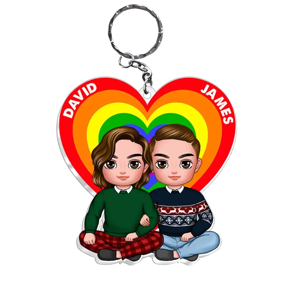 Couple Heart Pride Month - Personalized Acrylic Keychain - Gift For Pride Month, Valentine, Anniversary, Husband Wife, Girlfriend, Boyfriend, Her/Him