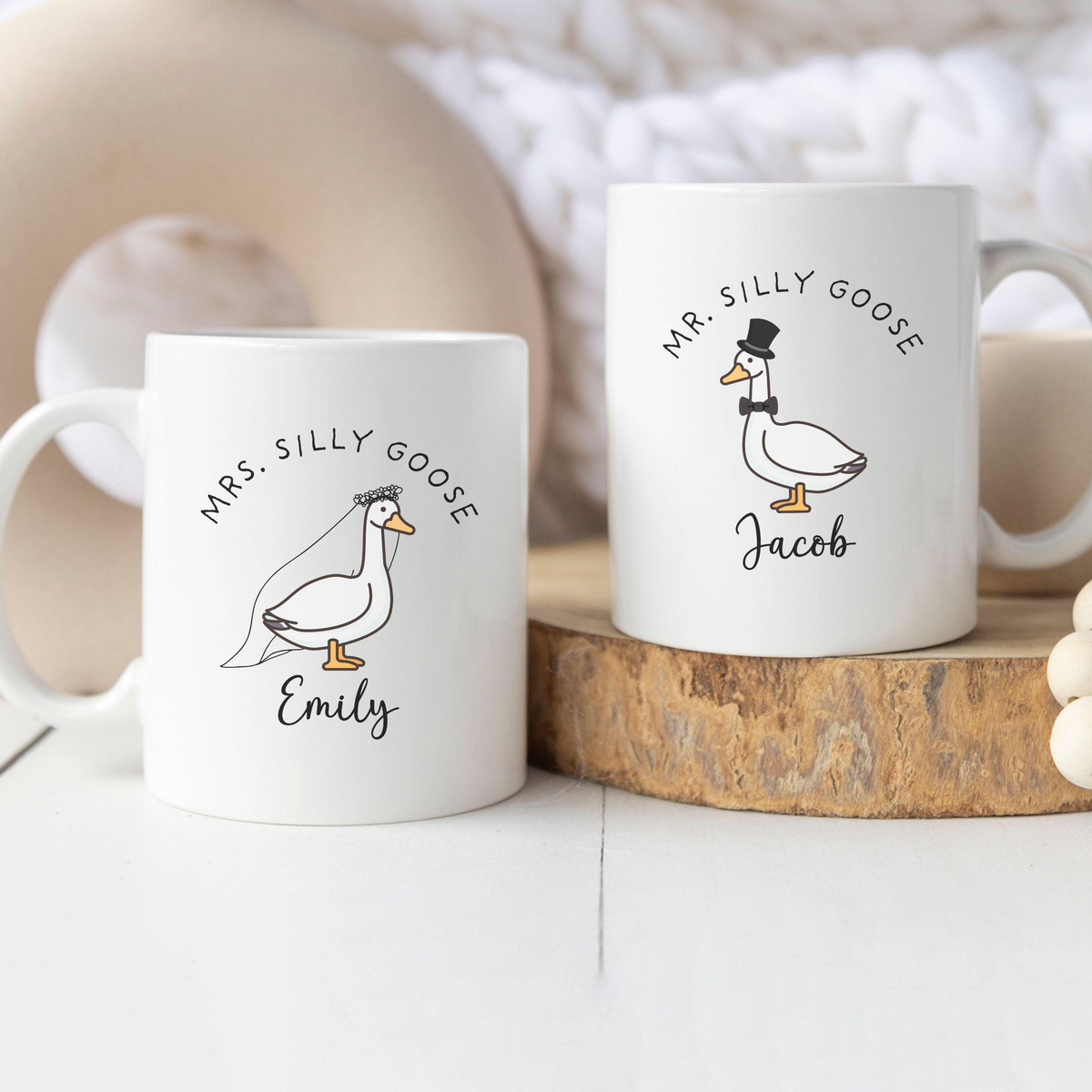 Custom Mr. and Mrs Silly Goose Wedding Mug - Personalized Custom Mug - Newlywed Gift For Couples, Husband, Wife