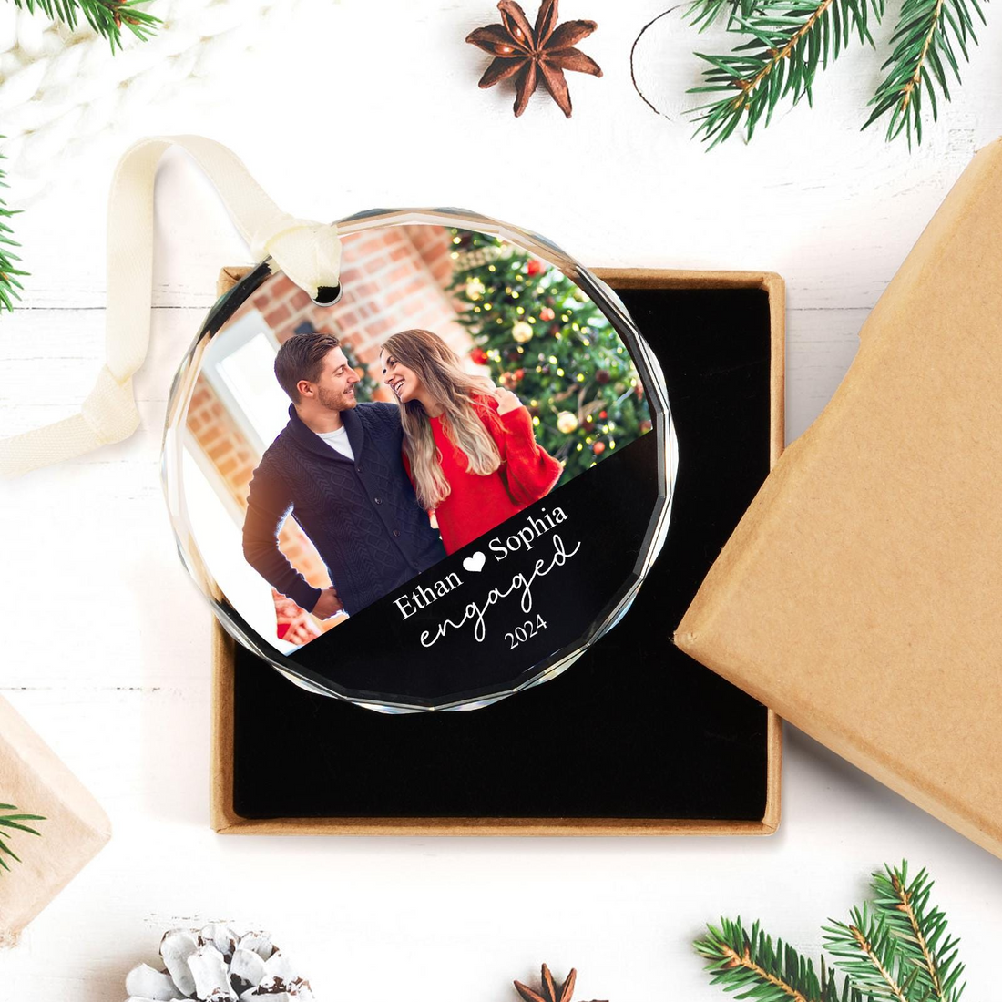 Custom Photo Couple Ornament circle glass ornament, alternate view 3