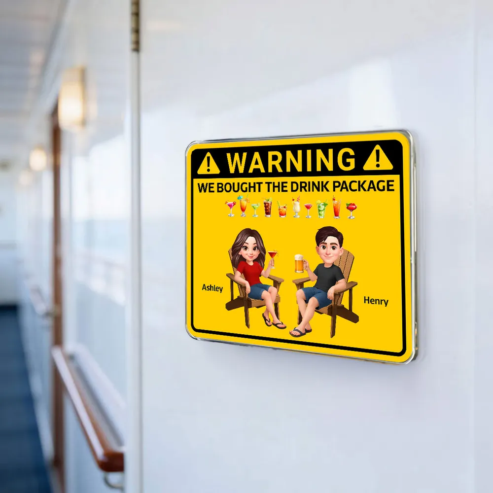 Couple Warning Caution We Bought The Drink Package - Personalized Acrylic Fridge Magnet - Summer Vacation And Travel Gifts For Husband And Wife, Him And Her