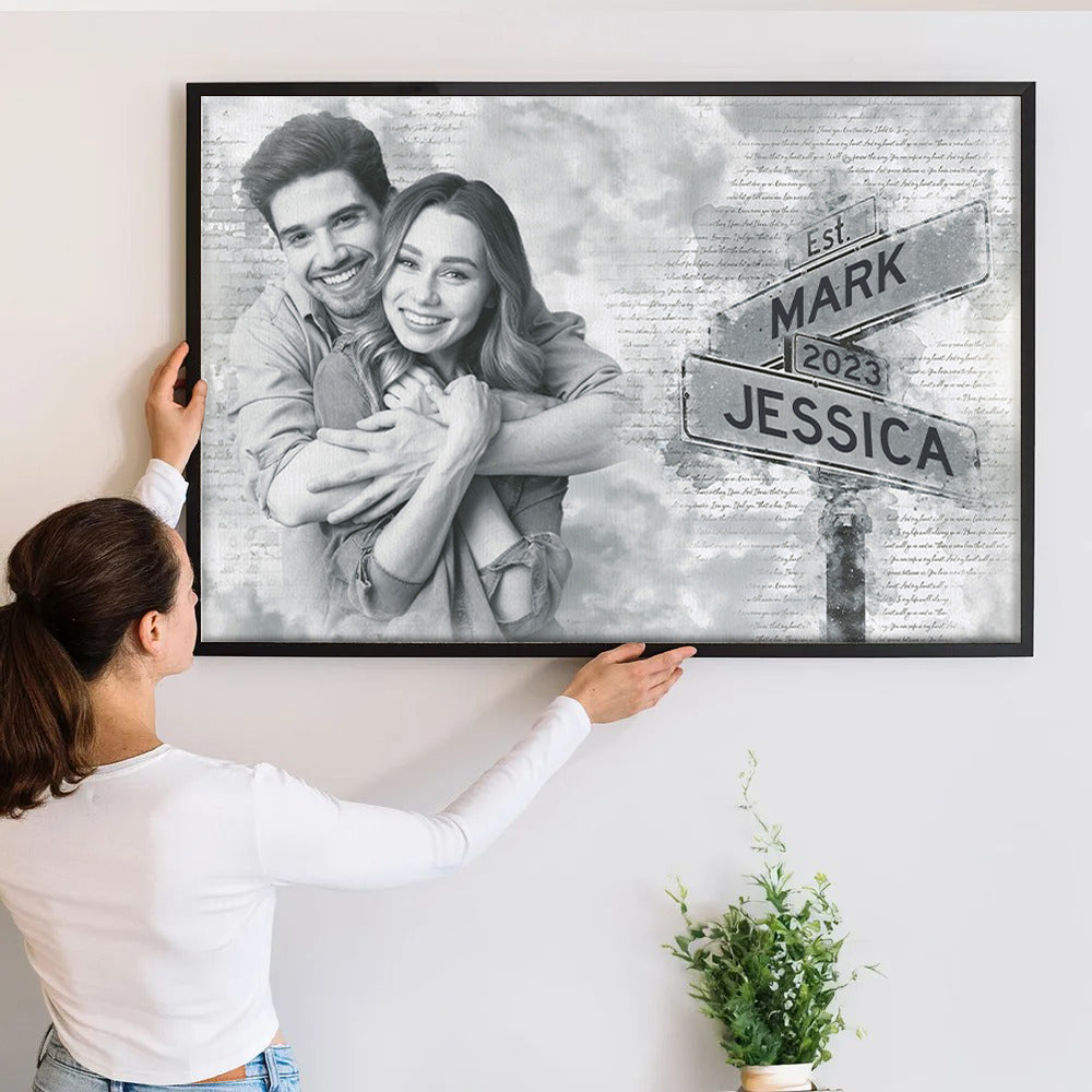 Couple's Anniversary Photo Canvas: Custom Street Sign Wall Art with Names & Year - Personalized Wedding, Birthday, or Valentine's Day Gift 2