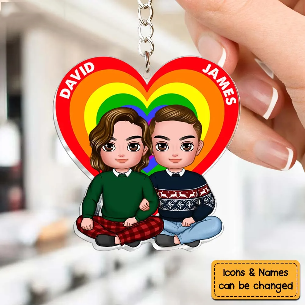 Couple Heart Pride Month - Personalized Acrylic Keychain - Gift For Pride Month, Valentine, Anniversary, Husband Wife, Girlfriend, Boyfriend, Her/Him