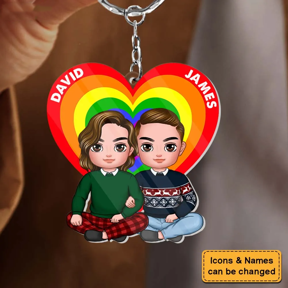 Couple Heart Pride Month - Personalized Acrylic Keychain - Gift For Pride Month, Valentine, Anniversary, Husband Wife, Girlfriend, Boyfriend, Her/Him