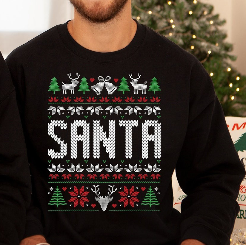 Unisex Funny Couples Ugly Christmas Sweater, Couples Matching Ugly Christmas Sweater, Santa Twice, Christmas Pajamas