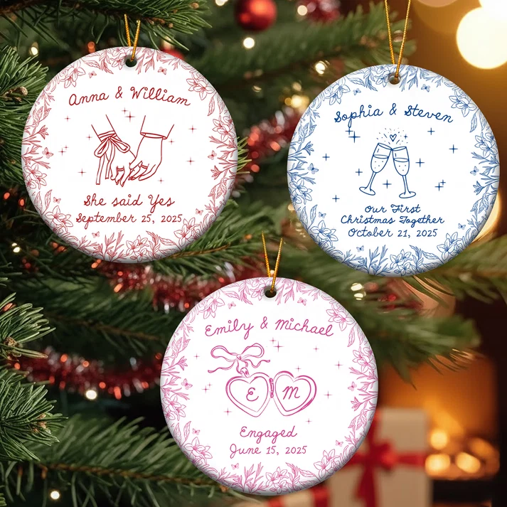 Couples First Christmas Married - Personalized Ceramic Ornament - Engaged Newlywed 1st Xmas Gift for Her/Him, Husband/Wife, Couples