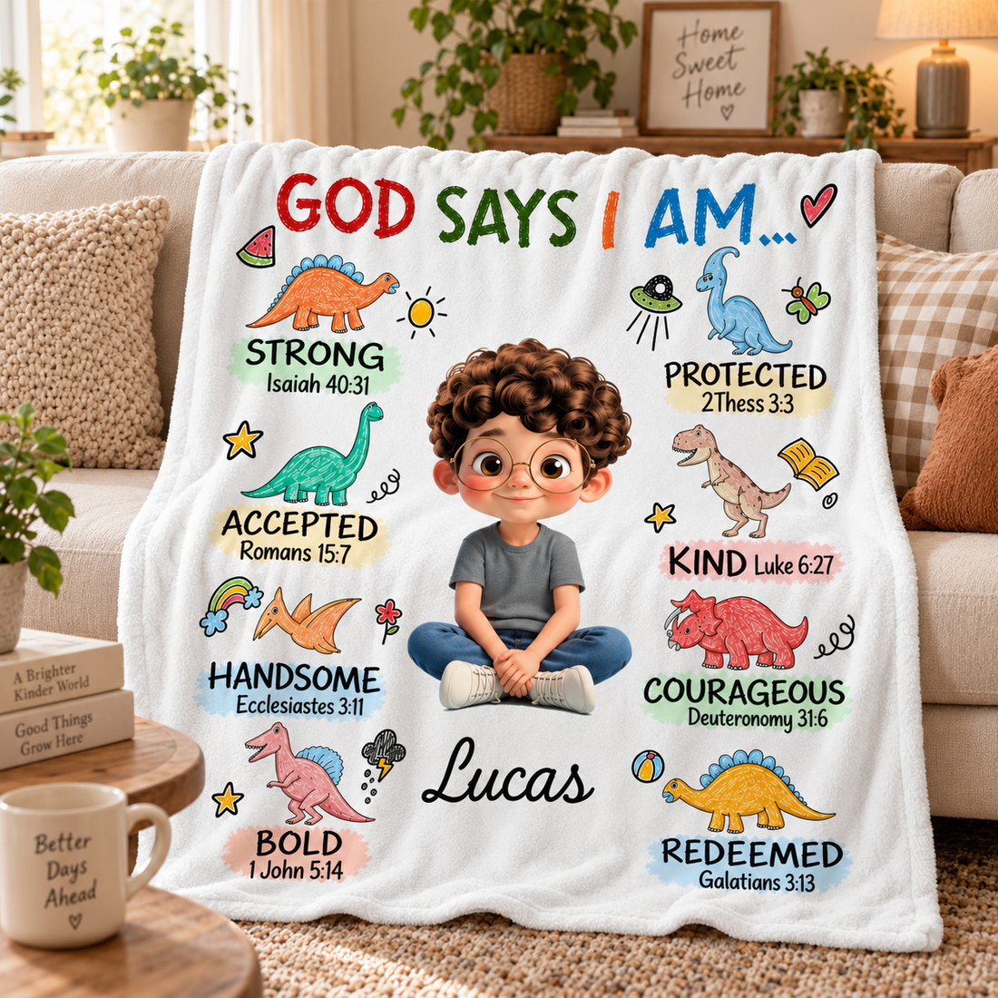 Personalized God Says I Am Strong Protected Kind fleece blanket, soft fleece fabric close-up