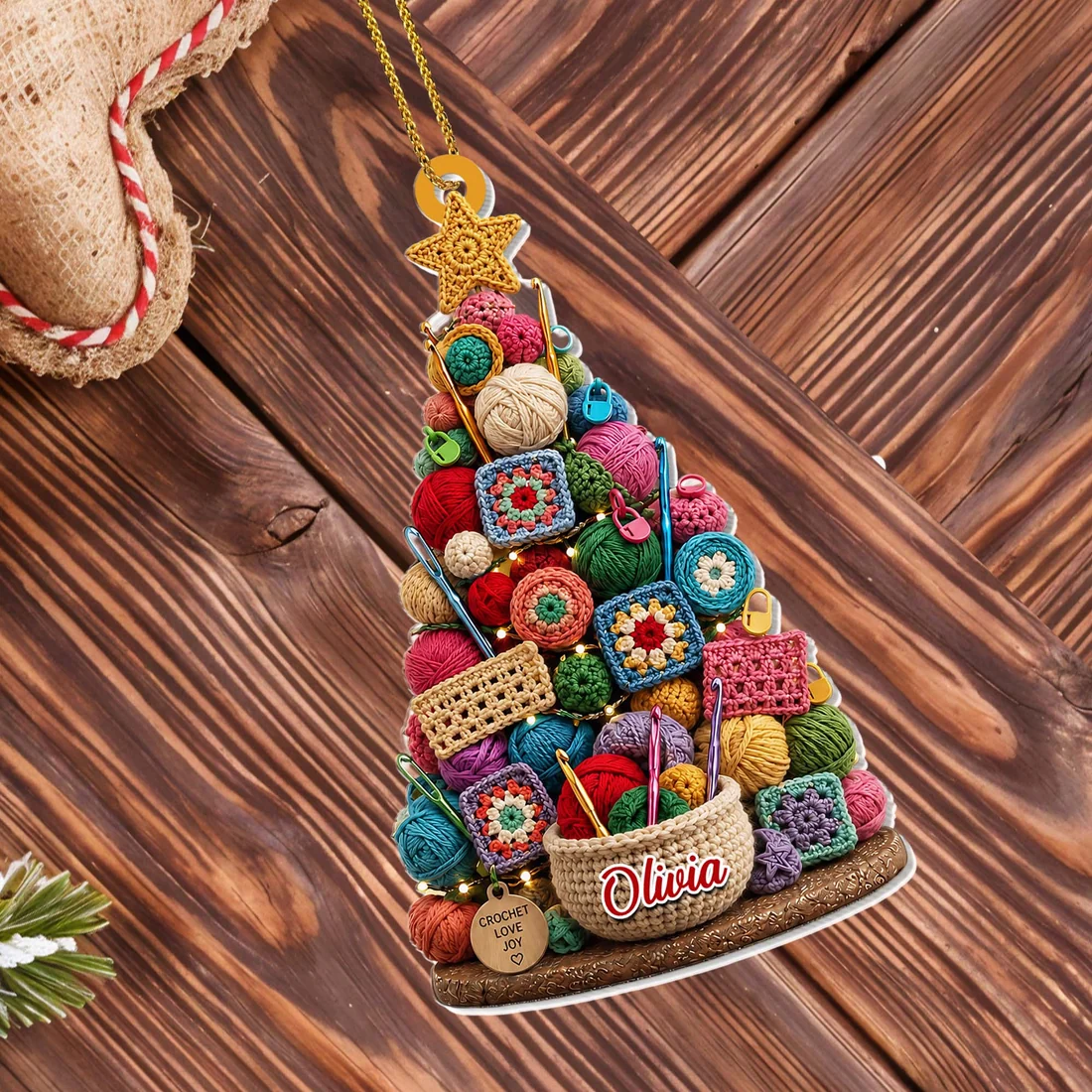 Crochet Love Joy - Personalized Custom Shaped Acrylic Ornament - Christmas Gift For Crochet Lovers