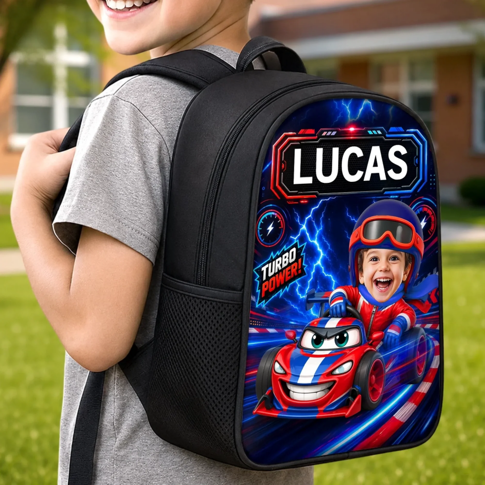 Custom Photo Kids Cruising Into Fun -  Personalized Kid Backpack - Gift For Back To School, First Day of School - Student, Son, Daughter | Kindergarten, Pre-K, Preschool