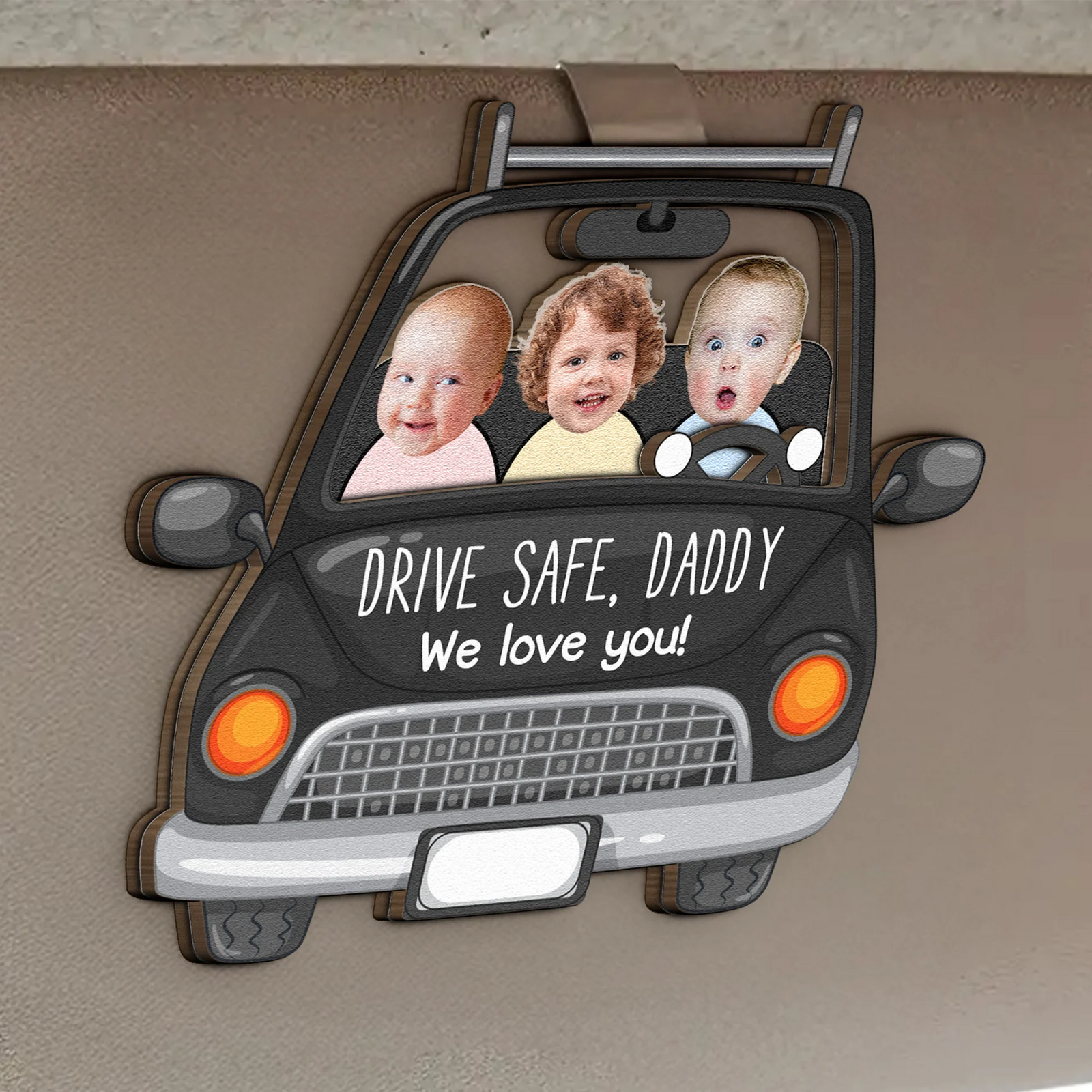 Custom Photo Babies Face Drive Safe Daddy - Personalized Shaped Car Visor Clip - Father's Day Gift for Dad, Papa, or Grandpa