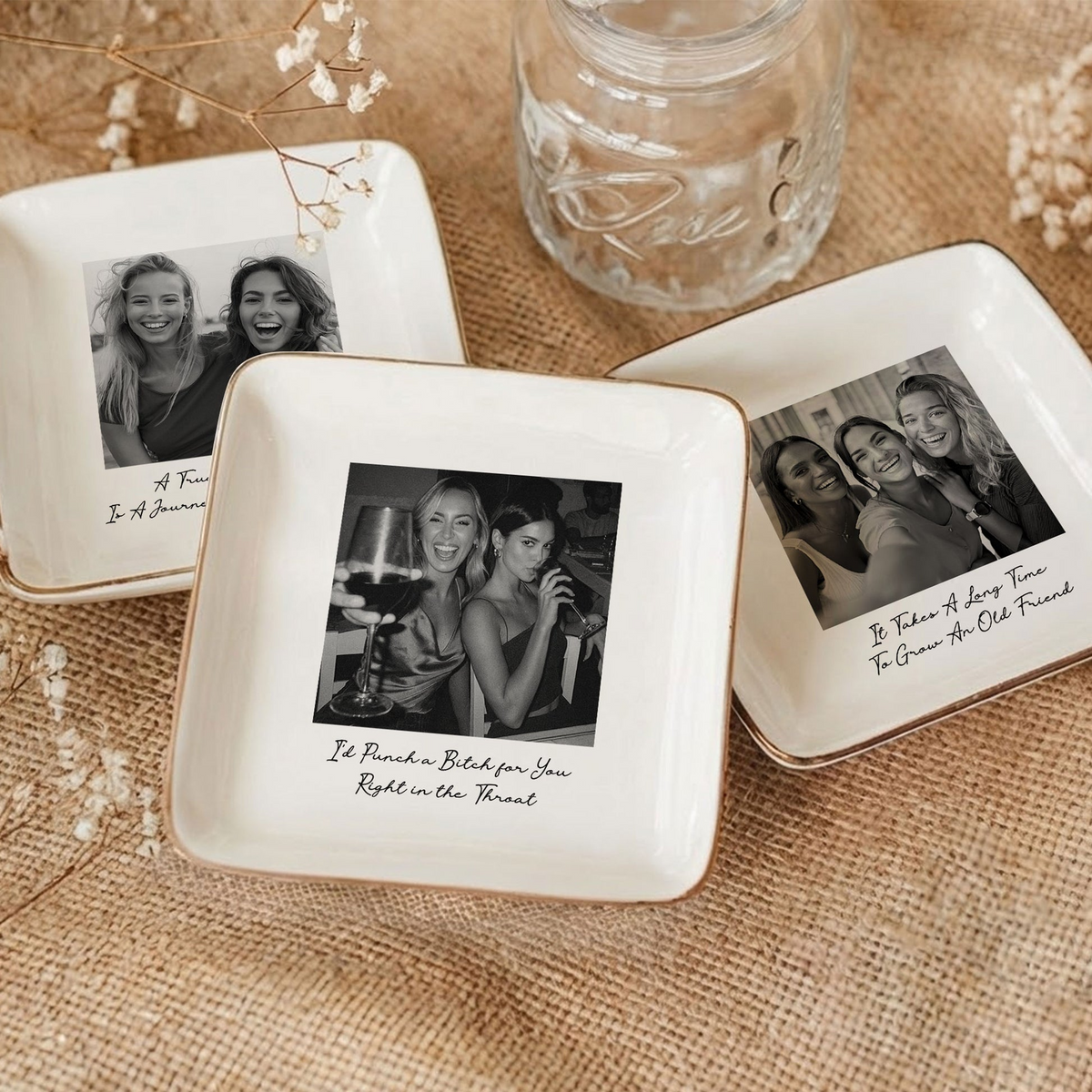 Custom Photo Besties Trinket Tray - Personalized Jewelry Dish - Gift For Her, Besties, Friends, Sister