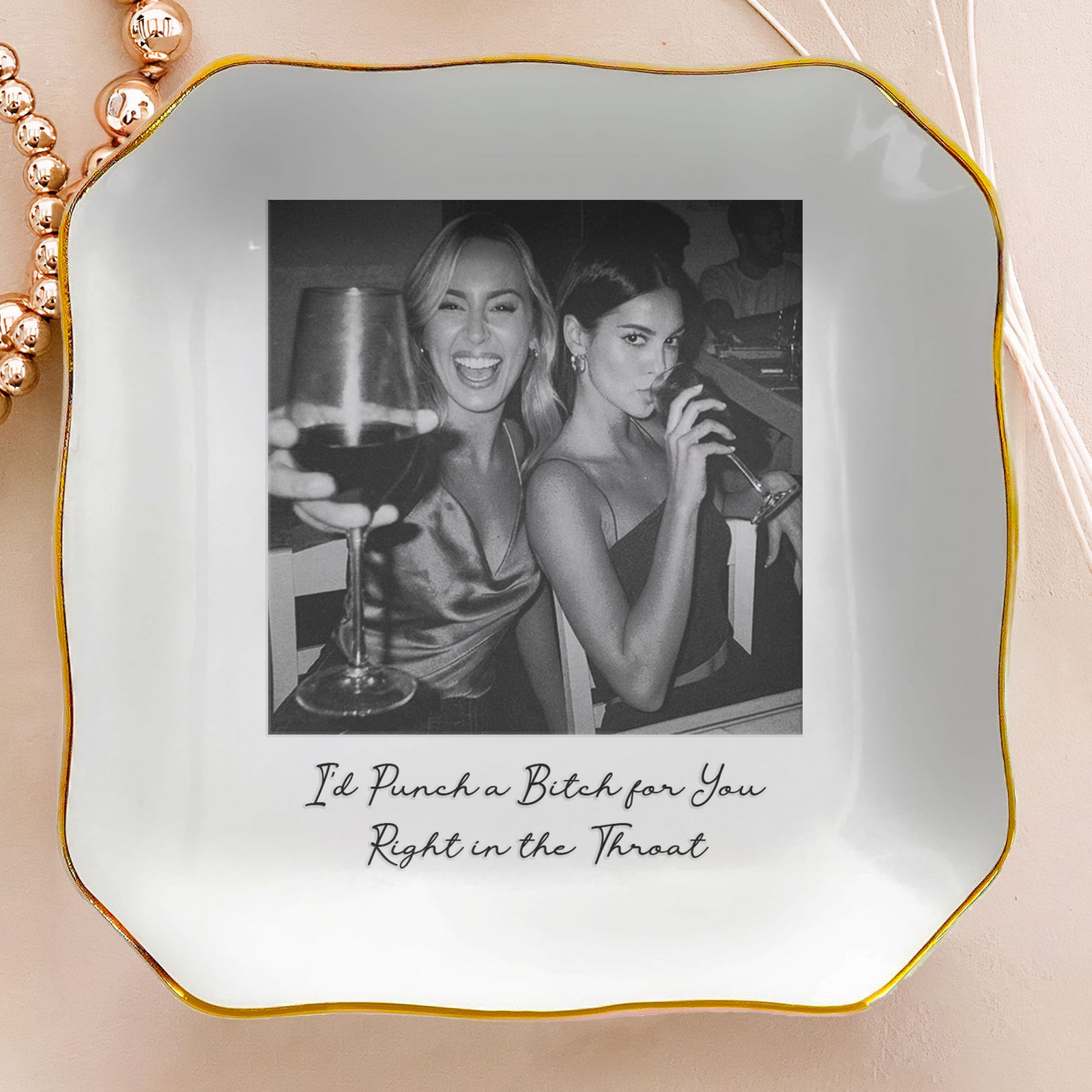 Custom Photo Besties Trinket Tray - Personalized Jewelry Dish - Gift For Her, Besties, Friends, Sister