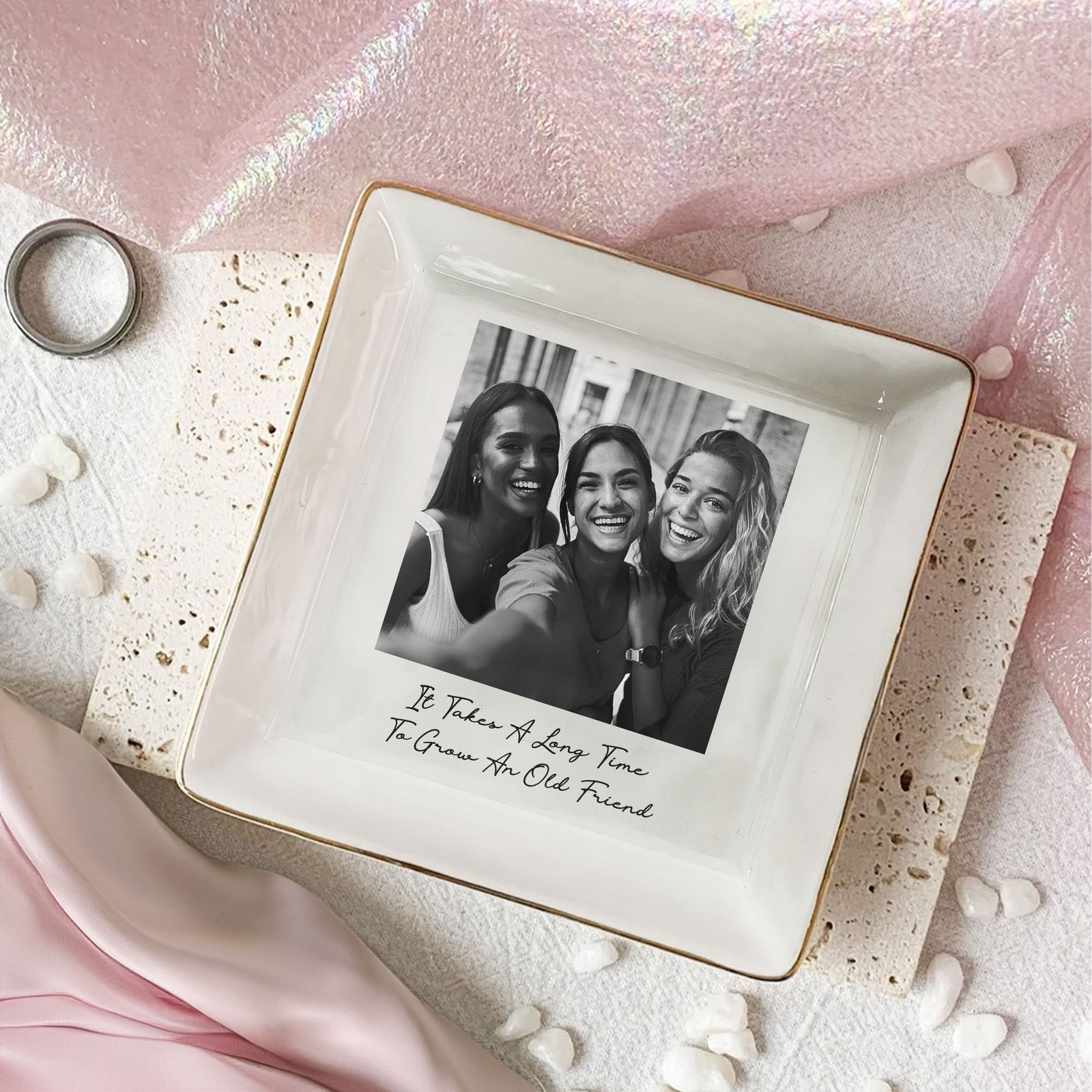 Custom Photo Besties Trinket Tray - Personalized Jewelry Dish - Gift For Her, Besties, Friends, Sister
