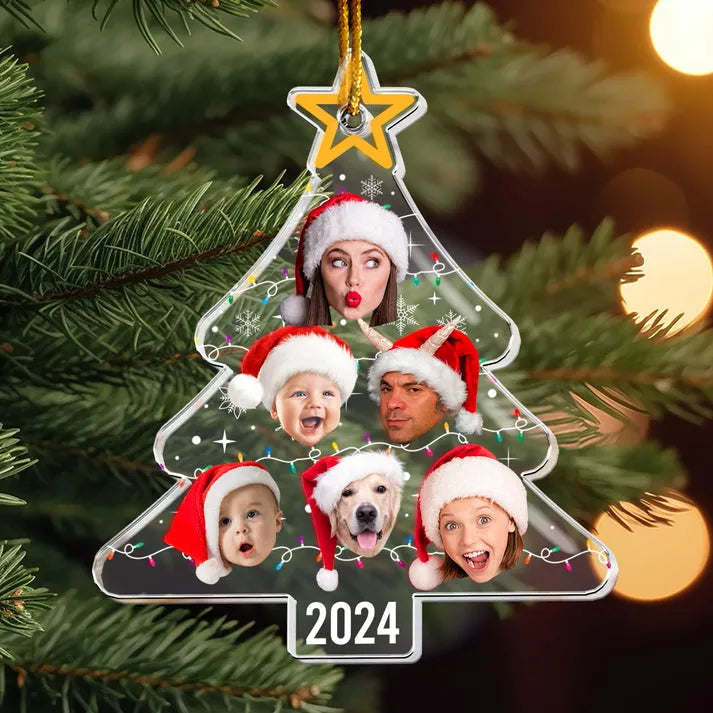 Custom Photo Christmas Tree With Led Light Funny Family custom shaped acrylic ornament, alternate view 2