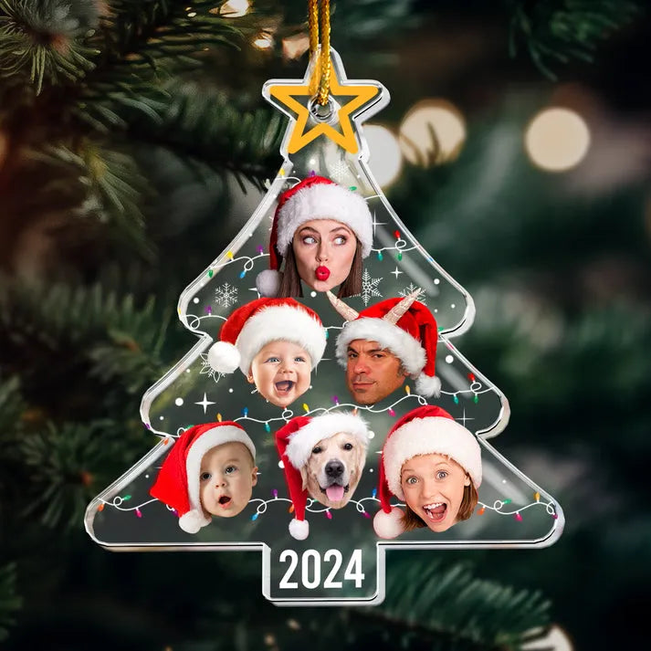 Custom Photo Christmas Tree With Led Light Funny Family custom shaped acrylic ornament, alternate view 3