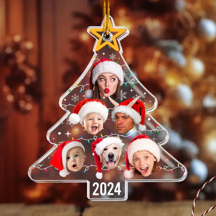 Custom Photo Christmas Tree With Led Light Funny Family custom shaped acrylic ornament, alternate view 4