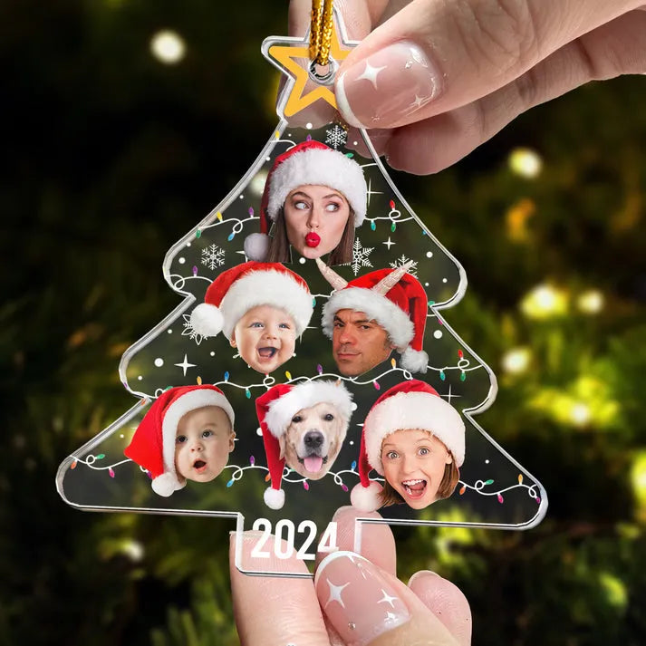 Custom Photo Christmas Tree With Led Light Funny Family custom shaped acrylic ornament, alternate view 5