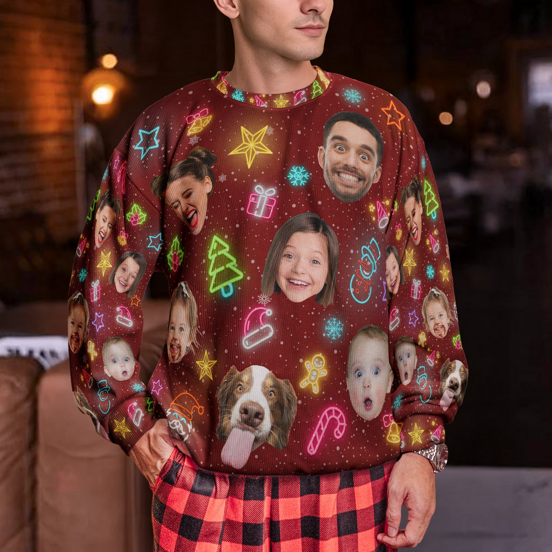 Custom Photo Funny Light Up Christmas ugly Christmas sweater, alternate view 2