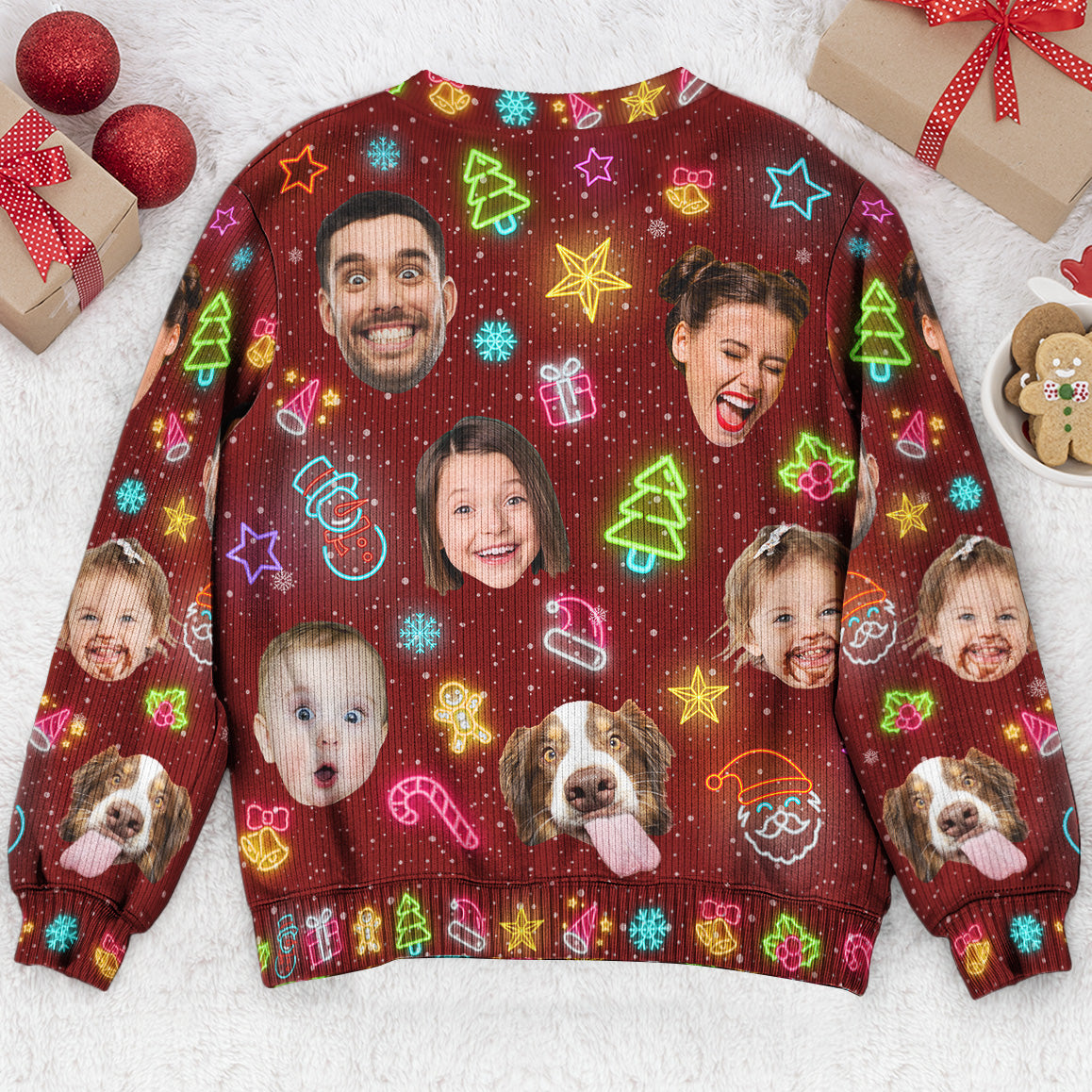 Custom Photo Funny Light Up Christmas - Personalized Custom Ugly Sweater - Gift For Family Members