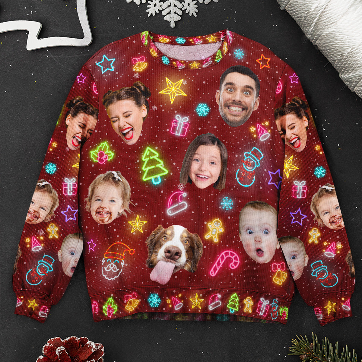 Custom Photo Funny Light Up Christmas - Personalized Custom Ugly Sweater - Gift For Family Members