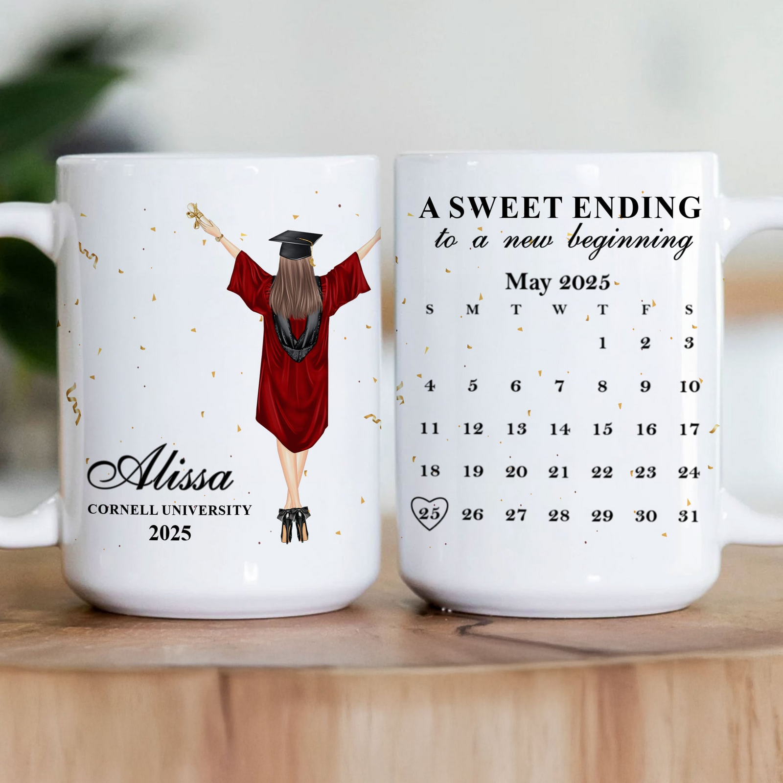 A Sweet Ending To A New Beginning - Personalized Custom Mug - Graduation Motivation Gift For Her/Him, Daughter/Son, Grad Ceremony, Commencement