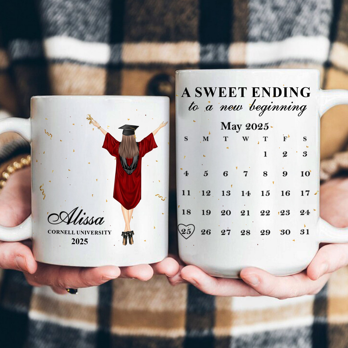 A Sweet Ending To A New Beginning - Personalized Custom Mug - Graduation Motivation Gift For Her/Him, Daughter/Son, Grad Ceremony, Commencement